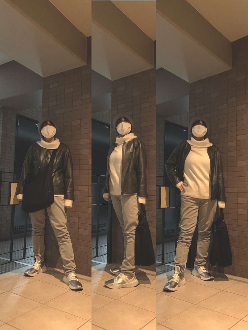 「タートルネック、オトナカジュアル、通勤コーデ、また寒くなった💦」｜「DENGLI.のアイテム（メッセンジャーバッグ、ブラック系）」を使った、Megumi Hiroeさん（レディース・148cm）の冬コーディネートの1枚目の写真
