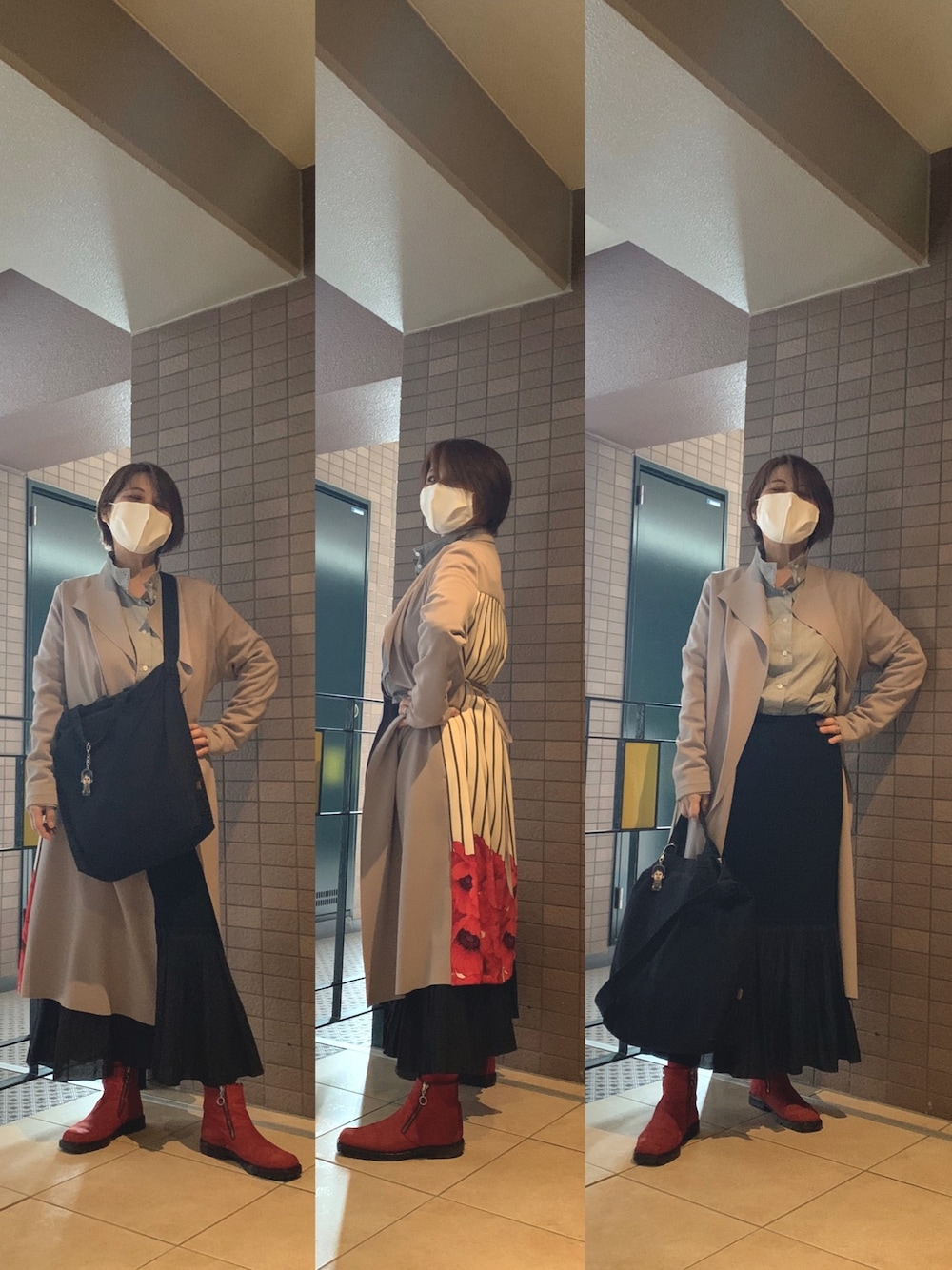 「春アウター、お休みコーデ、ムスメとお出かけ、暖かな晴れの日」｜「ふりふの【姉萌音】ポンチロングカーディガン（カーディガン/ボレロ、グレー系）」を使った、Megumi Hiroeさん（レディース・148cm）の春コーディネートの1枚目の写真