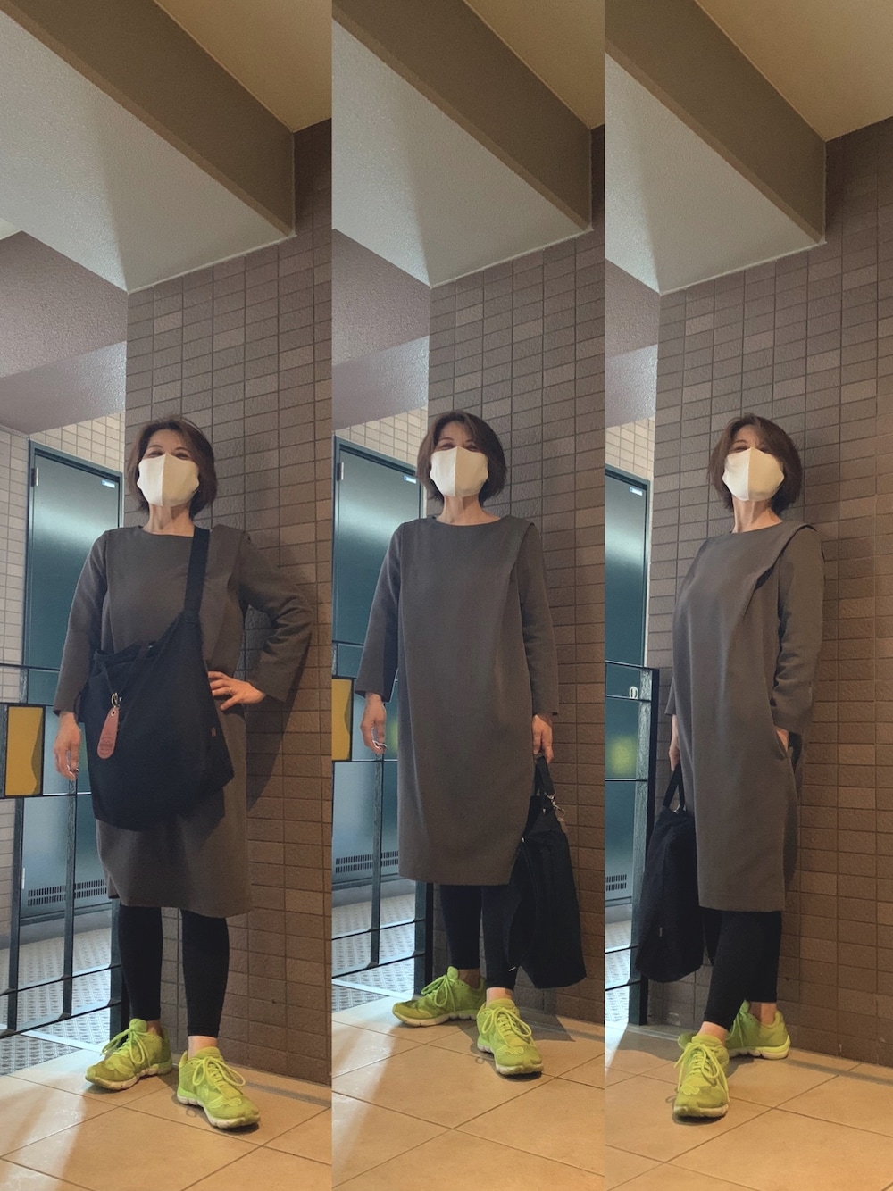 「今日のコーデ、通勤コーデ、朝はストール巻いてた」｜「Kirii et Kiriiのアイテム（ワンピース/ドレス、グレー系）」を使った、Megumi Hiroeさん（レディース・148cm）の春コーディネートの1枚目の写真