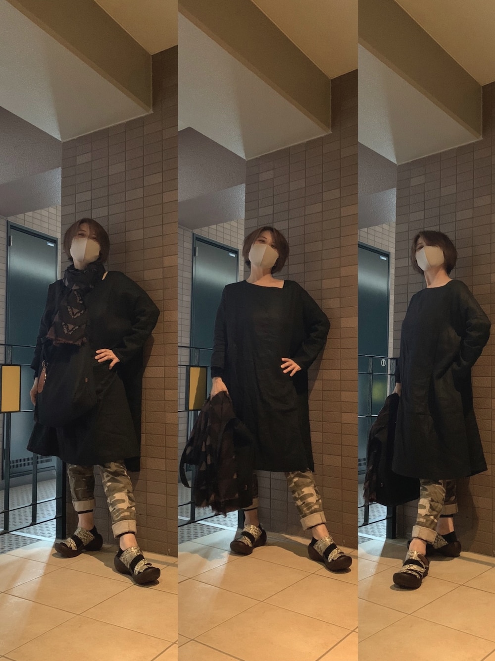 「通勤コーデ、ロングじゃないワンピース😁」｜「DENGLI.のアイテム（メッセンジャーバッグ、ブラック系）」を使った、Megumi Hiroeさん（レディース・148cm）の春コーディネートの1枚目の写真