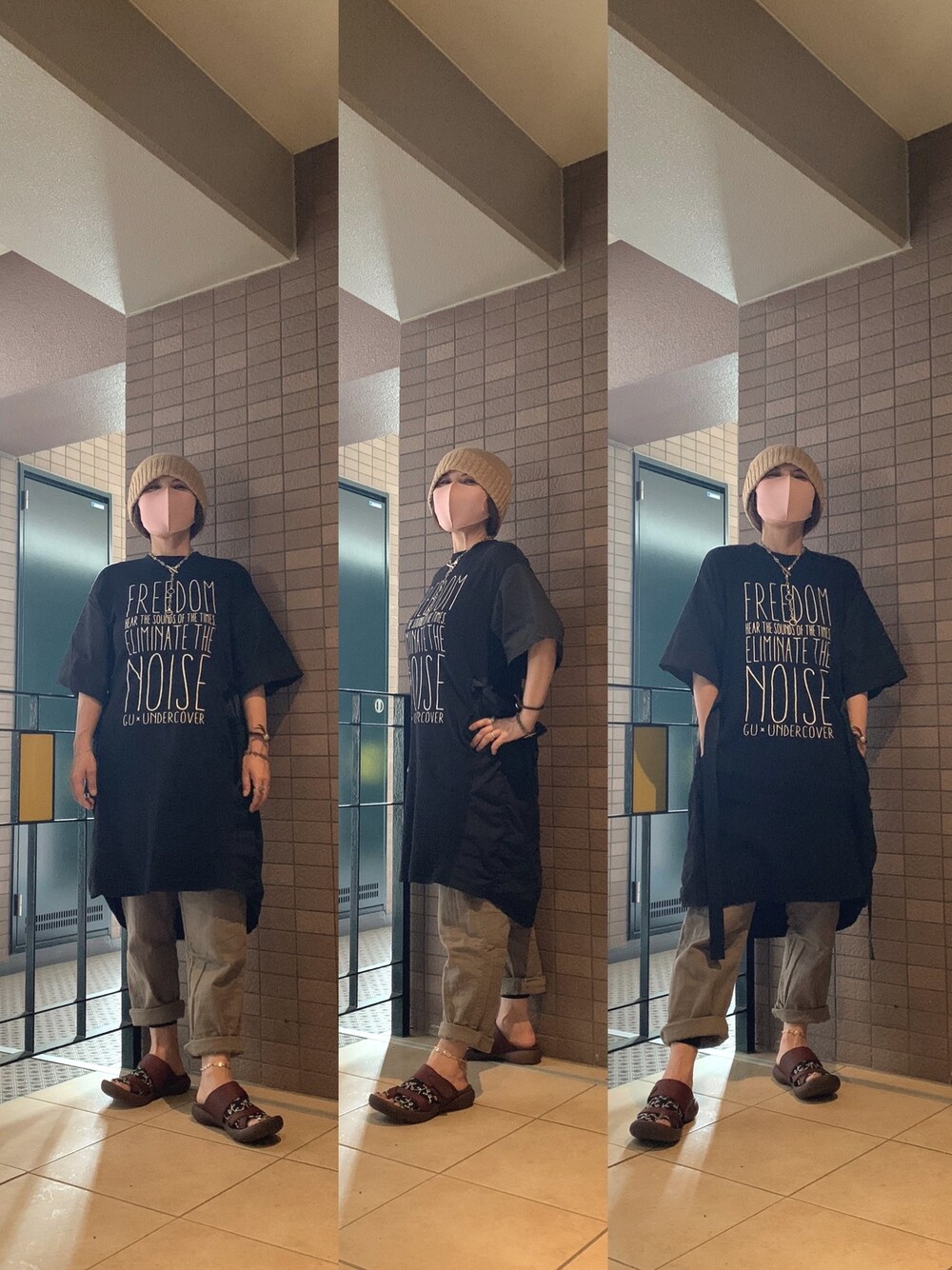「今日のコーデ、お休みコーデ、ダンナさんとお出かけ」｜「OVERRIDEのアイテム（ニットキャップ/ビーニー、ベージュ系）」を使った、Megumi Hiroeさん（レディース・148cm）の春コーディネートの1枚目の写真