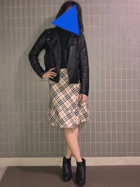 「バーバリー」｜「アイテム（ライダースジャケット）」を使った、macoさん（レディース・154cm）の秋コーディネート