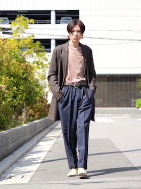 「アイテム（ピアス（両耳用）、ブラウン系）」を使った、Tsuguya/KwonSayaさん（メンズ・174cm）の秋コーディネート
