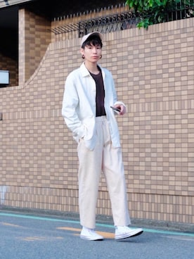「アイテム（ピアス（両耳用）、ブラウン系）」を使った、Tsuguya/KwonSayaさん（メンズ・174cm）の秋コーディネート