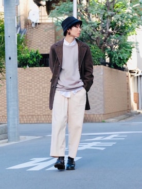 「アイテム（ピアス（両耳用）、ブラウン系）」を使った、Tsuguya/KwonSayaさん（メンズ・174cm）の秋コーディネート