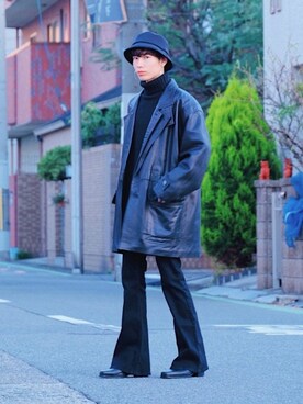 「GU（ジーユー）のアイテム（帽子）」を使った、Tsuguya/KwonSayaさん（メンズ・174cm）の冬コーディネート