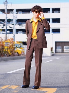 「アイテム（スーツセット、ブラウン系）」を使った、Tsuguya/KwonSayaさん（メンズ・174cm）の冬コーディネート