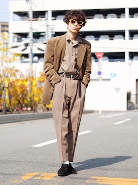 「tk.TAKEO KIKUCHI（ティーケータケオキクチ）のアイテム（パンツ）」を使った、Tsuguya/KwonSayaさん（メンズ・174cm）の冬コーディネート
