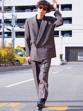 「タックイン」｜「アイテム（スーツセット）」を使った、Tsuguya/KwonSayaさん（メンズ・174cm）の春コーディネート