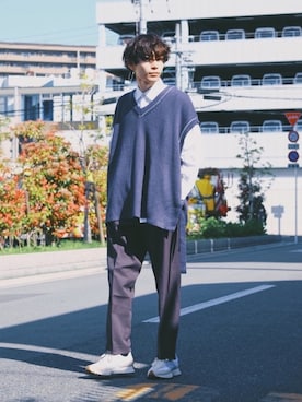 「アイテム（ベスト）」を使った、Tsuguya/KwonSayaさん（メンズ・174cm）の春コーディネート