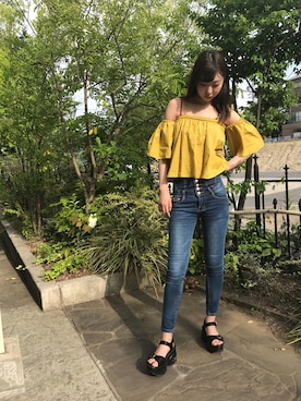 「EMODA（エモダ）のアイテム（チューブトップ）」を使った、MACO!さん（レディース・172cm）の春コーディネート