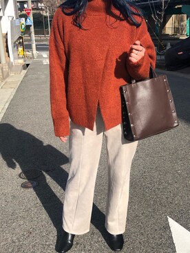 「LOWRYSFARMのアイテム（トップス、レッド系）」を使った、akagon19さん（レディース）の冬コーディネート
