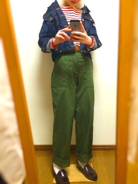 「セントジェームス」｜「アイテム（デニムジャケット）」を使った、みーさんさん（レディース・156cm）の春コーディネート