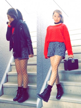 「BARAK（バラク）のアイテム（ライダースジャケット）」を使った、miyuuさん（レディース・151cm）の冬コーディネート