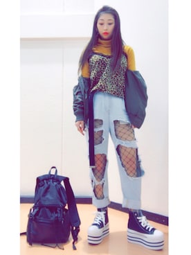 「DHOLIC（ディーホリック）のアイテム（バックパック/リュック）」を使った、miyuuさん（レディース・151cm）の冬コーディネート