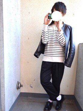 「マーチン」｜「アイテム（ライダースジャケット）」を使った、けーすけさん（メンズ・166cm）の春コーディネート