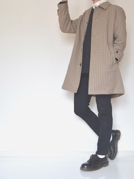 「秋のブラウンスタイル」｜「アイテム（ステンカラーコート）」を使った、けーすけさん（メンズ・166cm）の秋コーディネート