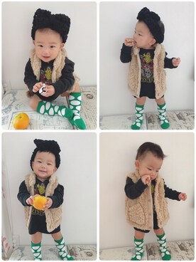 「ヒスミニ」｜「アイテム（ジャケット/アウター）」を使った、ふーちゃんさん（キッズ・70cm）の秋コーディネート