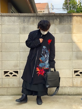 「Yohji Yamamoto POUR HOMME（ヨウジヤマモトプールオム）のアイテム（その他アウター）」を使った、Hikaru Takahashiさん（メンズ・165cm）の春コーディネート