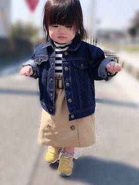 「アイテム（スカート）」を使った、🐣HiyoNemu🦈さん（キッズ・80cm）の春コーディネート