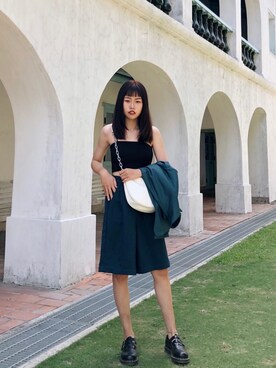 「mougganのアイテム（スーツジャケット、グリーン系）」を使った、tzuhsuan0203さん（レディース・155cm）の春コーディネート