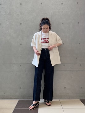 「Ungrid（アングリッド）のロゴ発砲プリントTee（Tシャツ/カットソー）」を使った、ryoさん（レディース・160cm）の春コーディネート