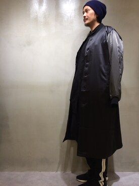 「DANKE SCHON（ダンケシェーン）のアイテム（ステンカラーコート）」を使った、SHINYA KASHIWAGIさん（メンズ・177cm）の秋コーディネート