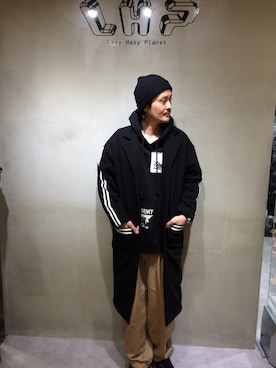 「DANKE SCHON（ダンケシェーン）のアイテム（チェスターコート）」を使った、SHINYA KASHIWAGIさん（メンズ・177cm）の冬コーディネート