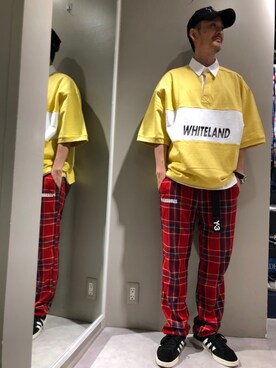 SHINYA KASHIWAGIさんの「WHITELAND/ホワイトランド/ラガーシャツ」を使ったコーディネート