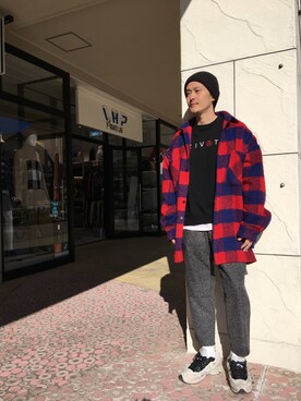 「L.H.P Private Brand（エルエイチピープライベートブランド）のアイテム（スウェット）」を使った、SHINYA KASHIWAGIさん（メンズ・177cm）の冬コーディネート