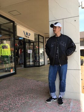 「MISBHV（ミスビヘイブ）のアイテム（ブルゾン）」を使った、SHINYA KASHIWAGIさん（メンズ・177cm）の春コーディネート