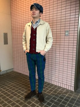 「ブラックウォッチ」｜「アイテム（ブルゾン）」を使った、Tomohiro Yamadaさん（メンズ・168cm）の春コーディネート