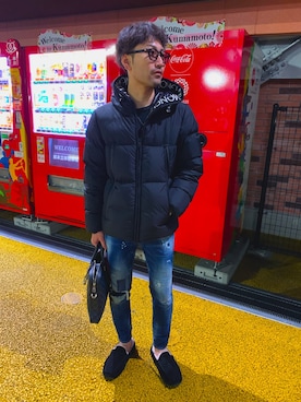 「MONCLER（モンクレール）のアイテム」を使った、うぉいさん（メンズ・175cm）の冬コーディネート