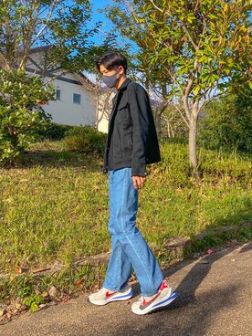 「NIKE（ナイキ）のアイテム（シューズ、ホワイト系）」を使った、jikinjangさん（メンズ・177cm）の秋コーディネート
