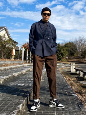 「NIKE（ナイキ）のアイテム（シューズ、ブラウン系）」を使った、jikinjangさん（メンズ・177cm）の冬コーディネート