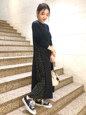 「CONVERSE TOKYO（コンバーストウキョウ）のアイテム（ワンピース/ドレス、ブラック系）」を使った、SANAさん（レディース・153cm）の秋コーディネート