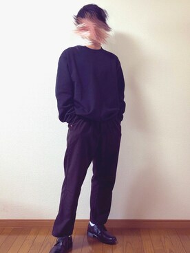 「RAGEBLUE（レイジブルー）のTRサージワイドパンツ/750638（Trousers、ブラウン系）」を使った、きぬっちさん（メンズ・170cm）の春コーディネート