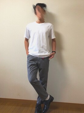 「Champion（チャンピオン）の【Champion】チャンピオン コットン 無地 半袖 Tシャツ （T Shirts、ホワイト系）」を使った、きぬっちさん（メンズ・170cm）の春コーディネート