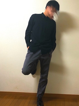 「green label relaxing（グリーンレーベルリラクシング）のSC TECHNO/NEL ワーク REG シャツ◆（Shirts、ブラック系）」を使った、きぬっちさん（メンズ・170cm）の春コーディネート