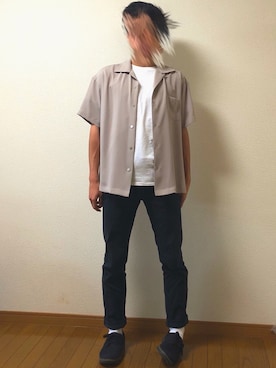 「Champion（チャンピオン）の【Champion】チャンピオン コットン 無地 半袖 Tシャツ （T Shirts、ホワイト系）」を使った、きぬっちさん（メンズ・170cm）の夏コーディネート