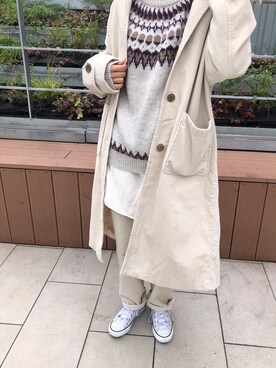 「ジャガード」｜「アイテム（チェスターコート）」を使った、はたなおさん（レディース・158cm）の冬コーディネート