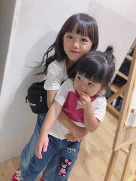 「DOUBLE_B（ダブルビー）のアイテム（パンツ）」を使った、rinrinさん（キッズ・120cm）の秋コーディネート