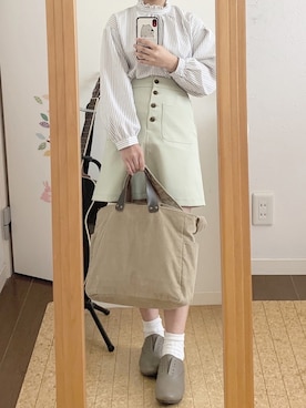 「ピスタチオ」｜「アイテム（スリッポン）」を使った、やさい🥑さん（レディース・155cm）の春コーディネート