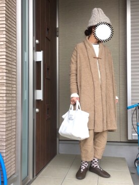 「LBC（エルビーシー）のフローナンバースモールトート      （トートバッグ）」を使った、machikoさん（レディース・155cm）の冬コーディネート
