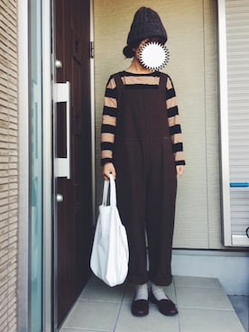 「茶色」｜「アイテム（サロペット/オーバーオール）」を使った、machikoさん（レディース・155cm）の秋コーディネート