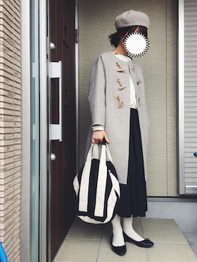 「白タイツ」｜「アイテム（ノーカラージャケット）」を使った、machikoさん（レディース・155cm）の冬コーディネート