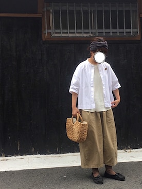 「UNIQLO（ユニクロ）のワッフルクルーネックT（5分袖）（Tシャツ/カットソー）」を使った、machikoさん（レディース・155cm）の夏コーディネート