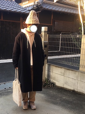 「ニットキャップ」｜「アイテム（チェスターコート）」を使った、machikoさん（レディース・155cm）の冬コーディネート
