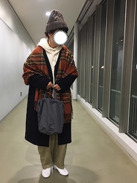 「メルトン」｜「アイテム（チェスターコート）」を使った、machikoさん（レディース・155cm）の冬コーディネート