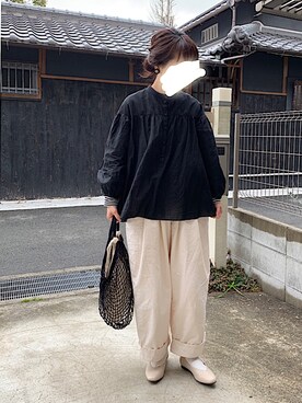 「UNIQLO（ユニクロ）のソフトコットンギャザーブラウス（7分袖）（シャツ/ブラウス）」を使った、machikoさん（レディース・155cm）の春コーディネート